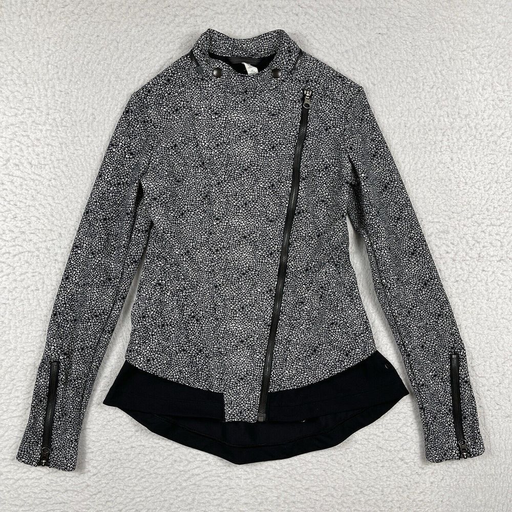Lululemon Jacket Womens 4 Black White Floral Asymmetrical‎ Zip Moto Bust A Move
